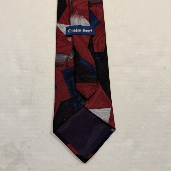 Camden Court Necktie Black Blue Red Geometric Abstract Art Deco Tie Polyester - Picture 4 of 8